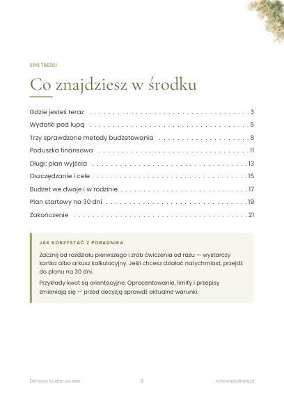 Domowy budżet od zera — poradnik z planem na 30 dni (e-book) — przykładowa strona