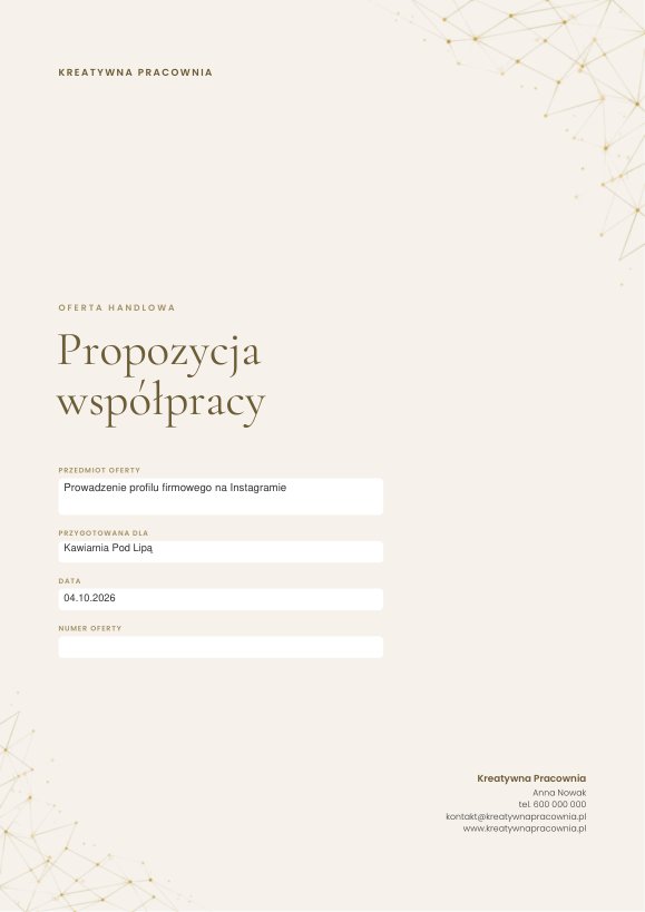 Oferta handlowa — szablon Word i edytowalny PDF — przykładowa strona