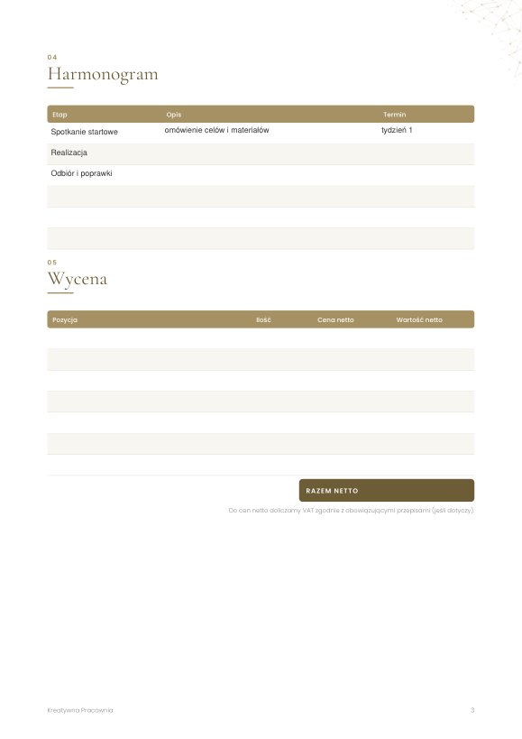 Oferta handlowa — szablon Word i edytowalny PDF — przykładowa strona