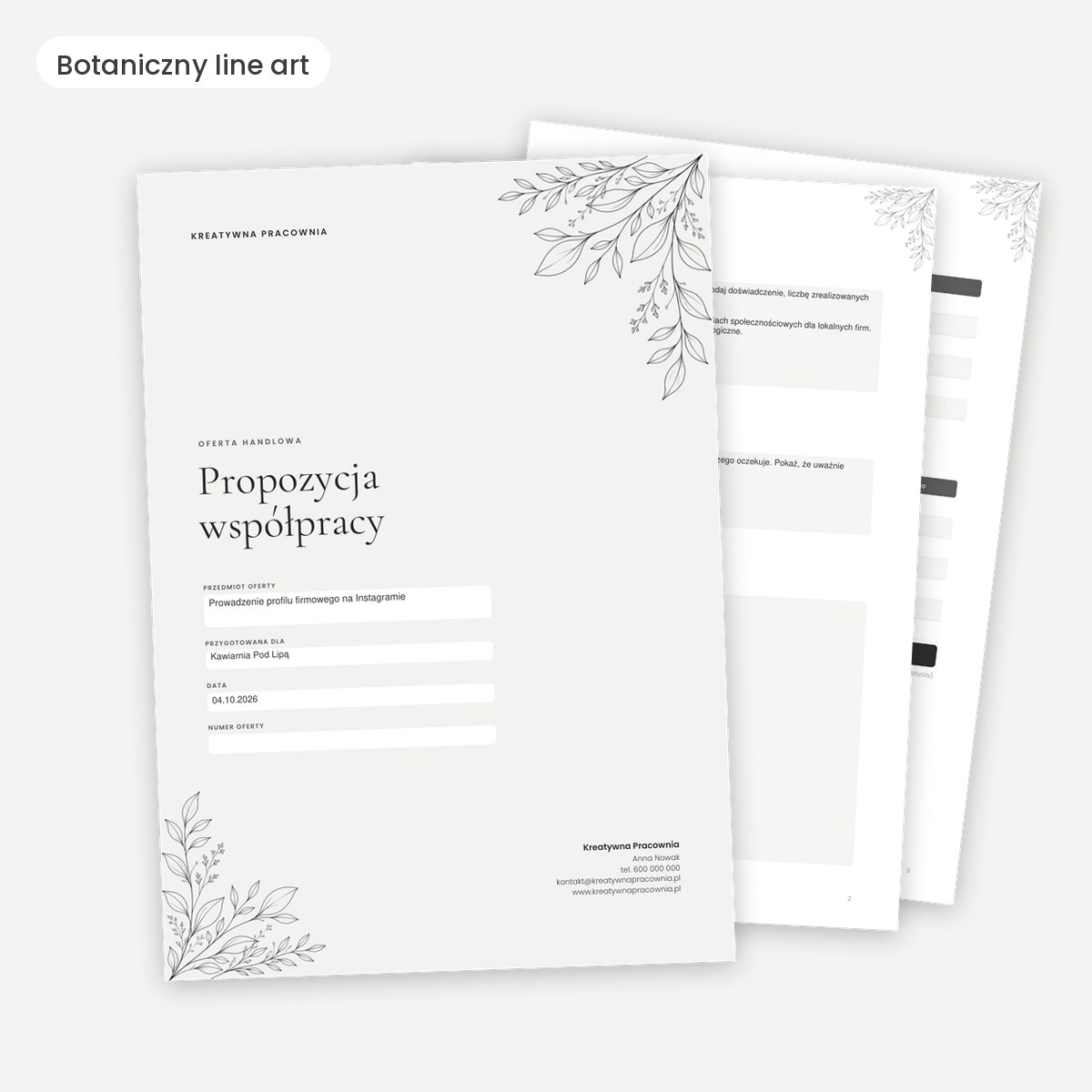 Oferta handlowa — szablon Word i edytowalny PDF — przykładowy motyw