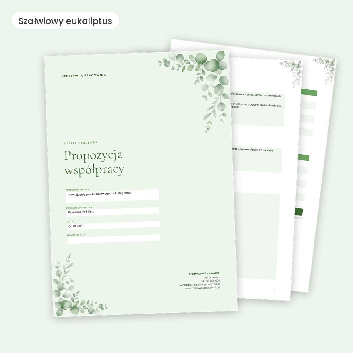 Oferta handlowa — szablon Word i edytowalny PDF — przykładowy motyw
