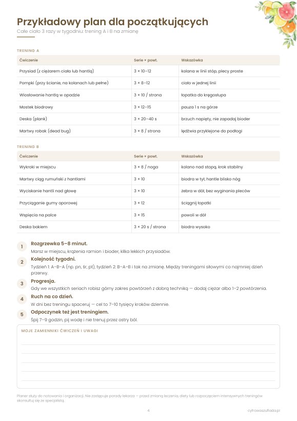 Planer treningowy 12 tygodni — przykładowa strona