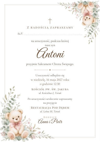 Zaproszenie na chrzest — przykładowa strona